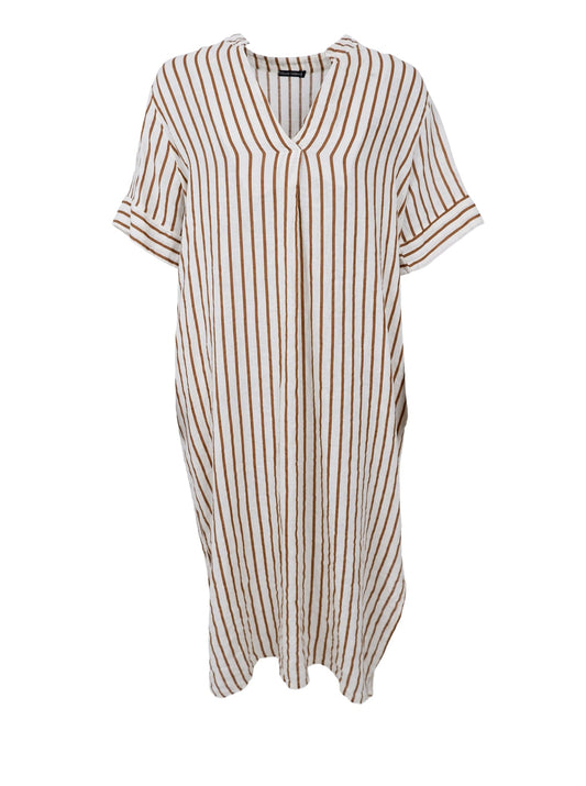BCMelina Long Linen Dress Camel Stripe