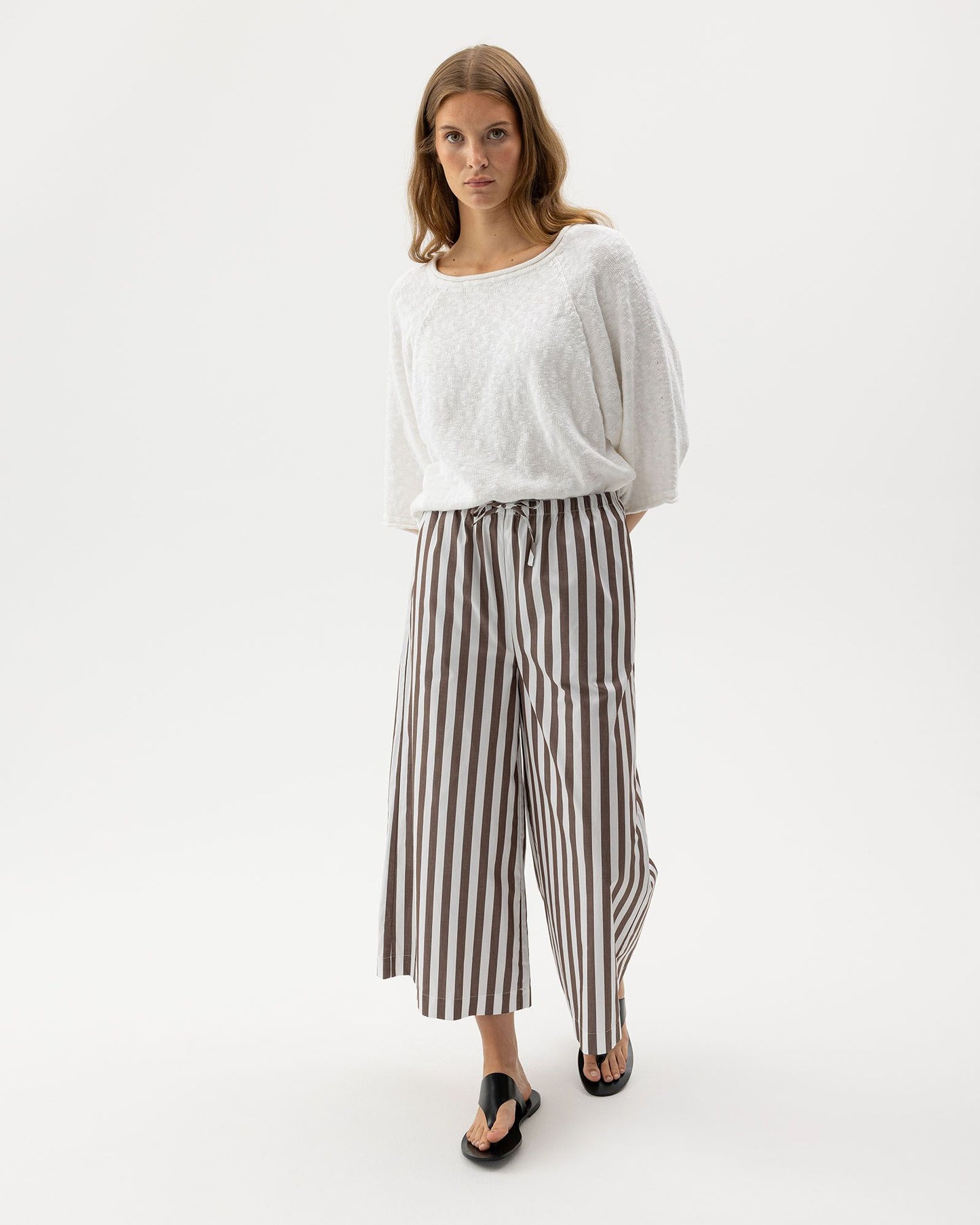 Marie Striped Wide Trouser Dark Brown/White