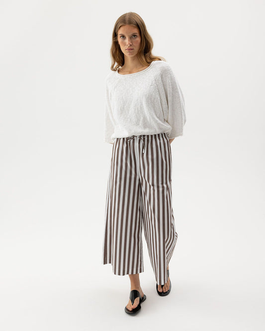 Marie Striped Wide Trouser Dark Brown/White