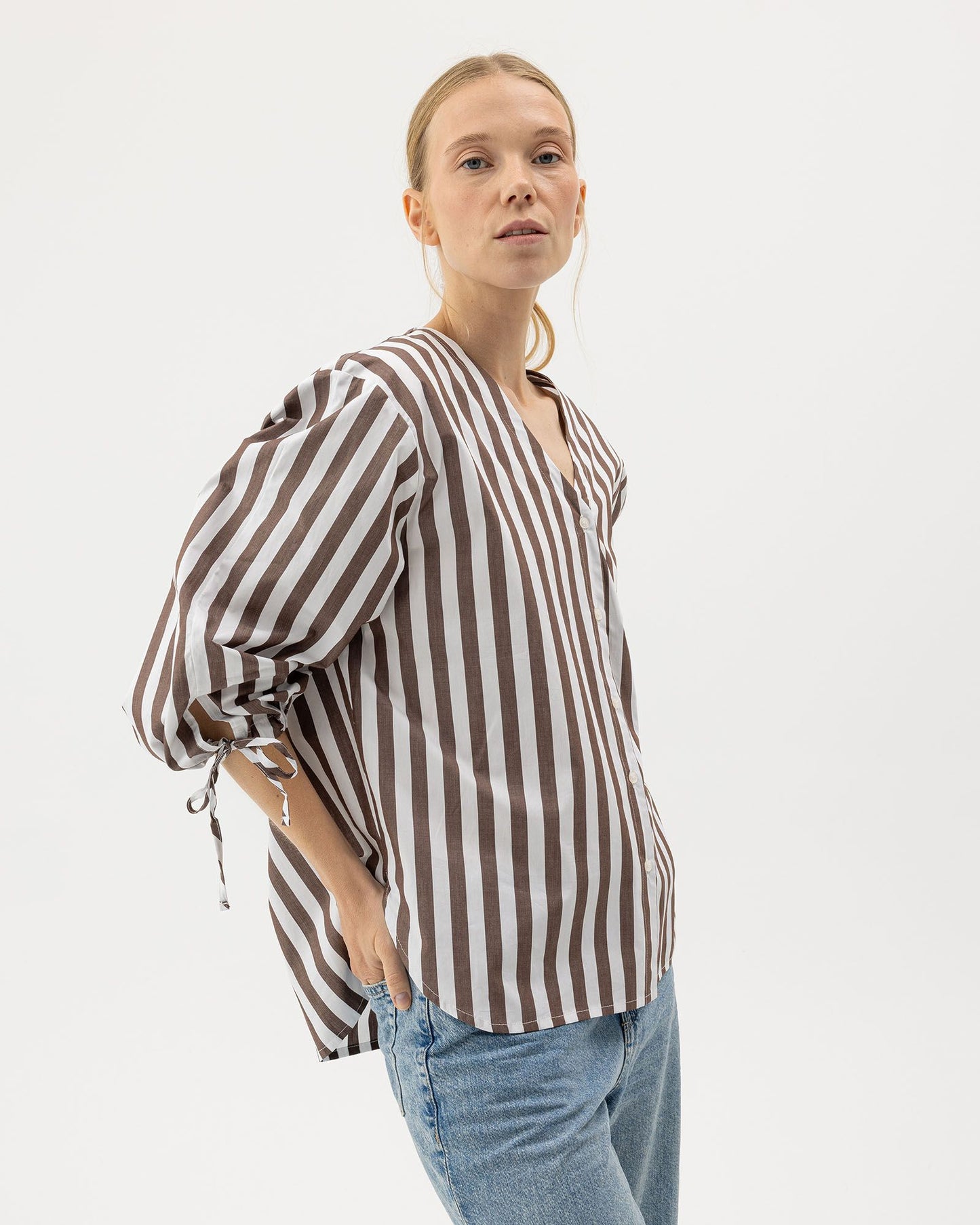 Marie Striped Cotton Shirt Brown/White