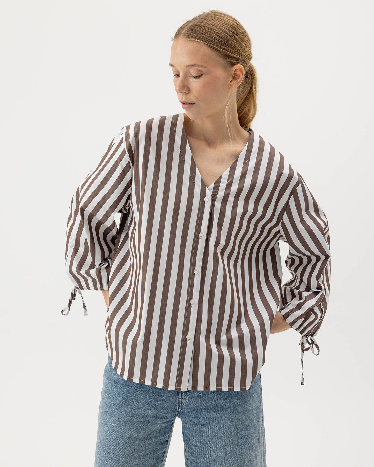 Marie Striped Cotton Shirt Brown/White