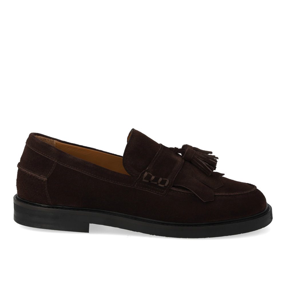 Suede Wide Fit Tasseled Loafer Dark Brown