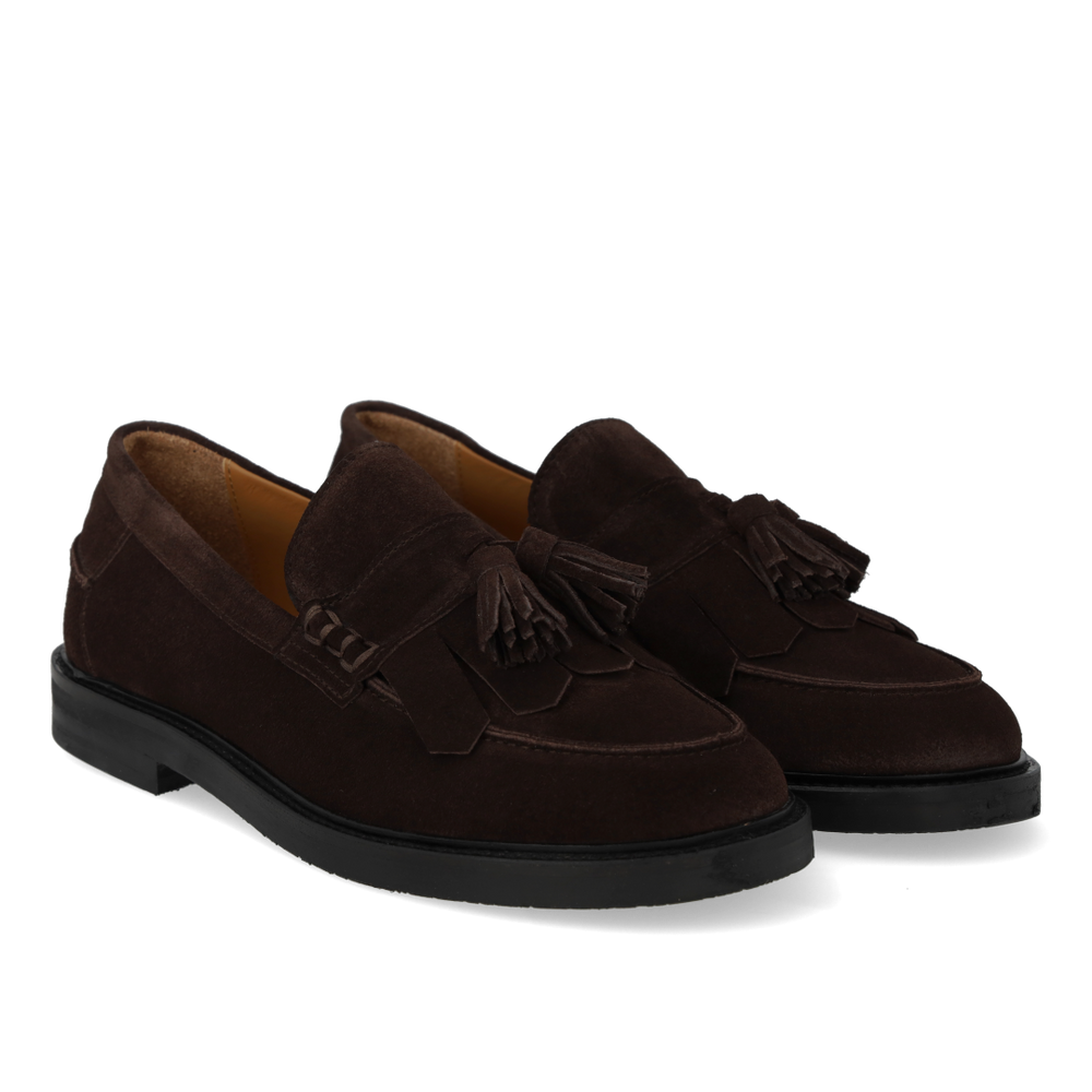 Suede Wide Fit Tasseled Loafer Dark Brown