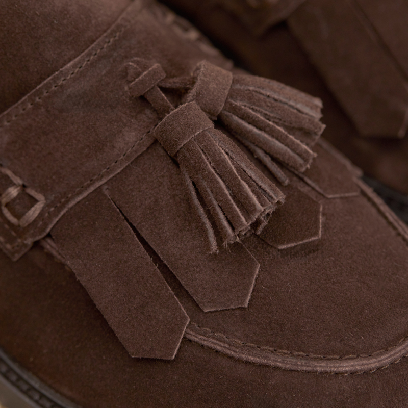 Suede Wide Fit Tasseled Loafer Dark Brown