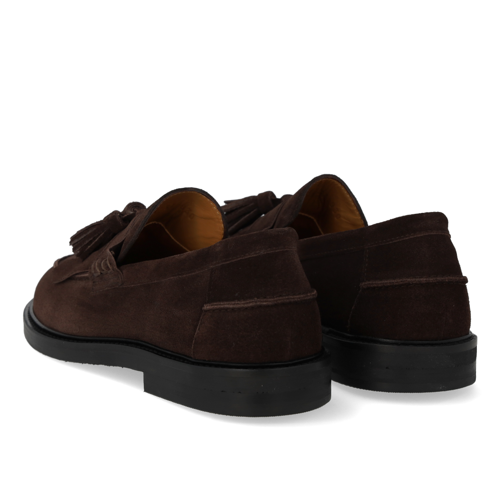 Suede Wide Fit Tasseled Loafer Dark Brown