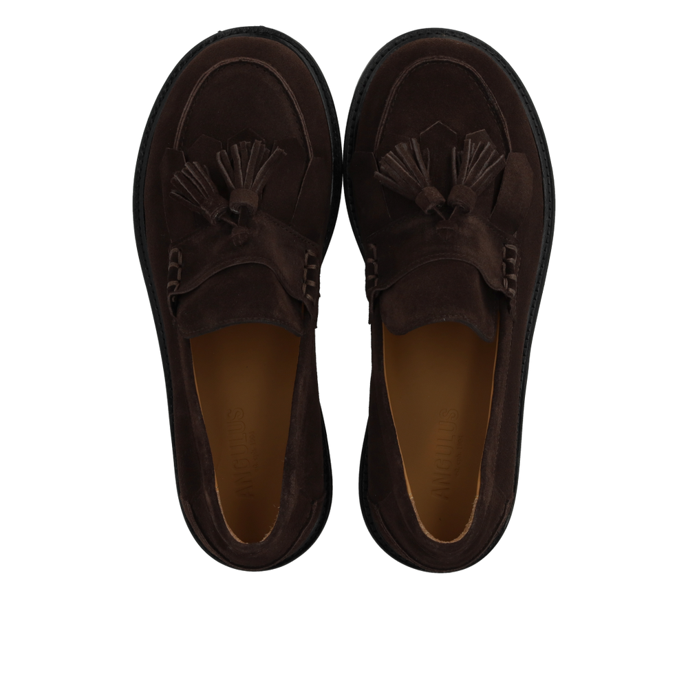 Suede Wide Fit Tasseled Loafer Dark Brown