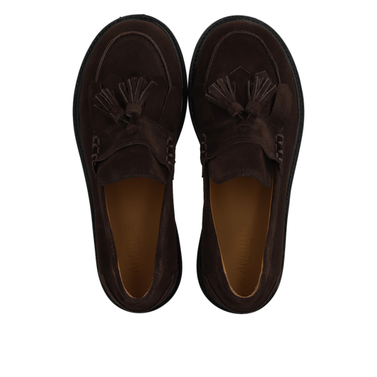 Suede Wide Fit Tasseled Loafer Dark Brown