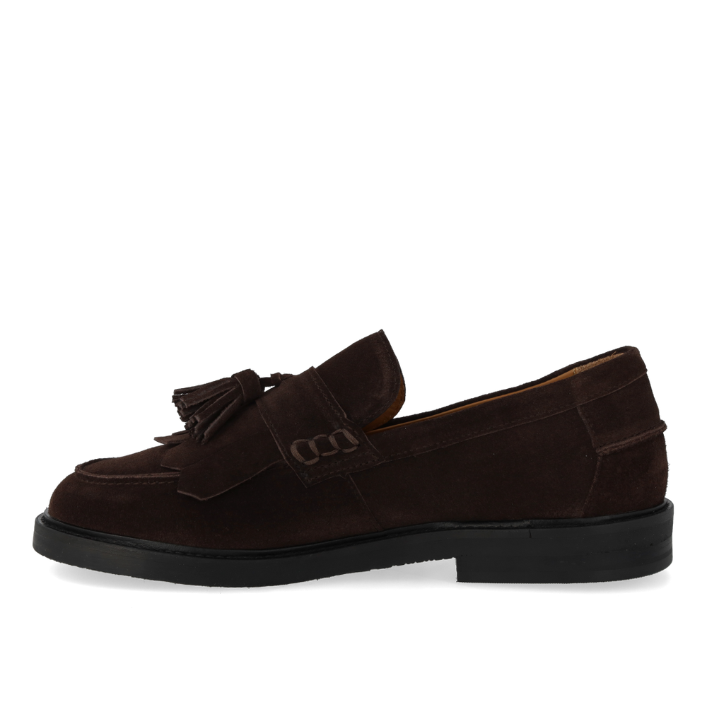 Suede Wide Fit Tasseled Loafer Dark Brown
