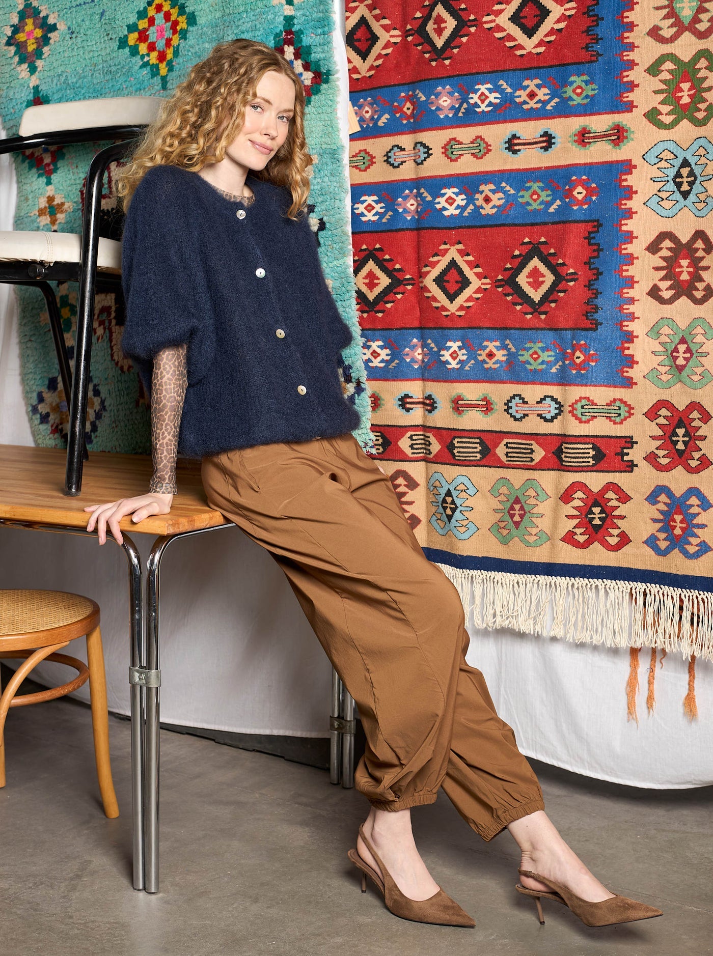 BCBjoerk Patent Knitted Cardigan Navy