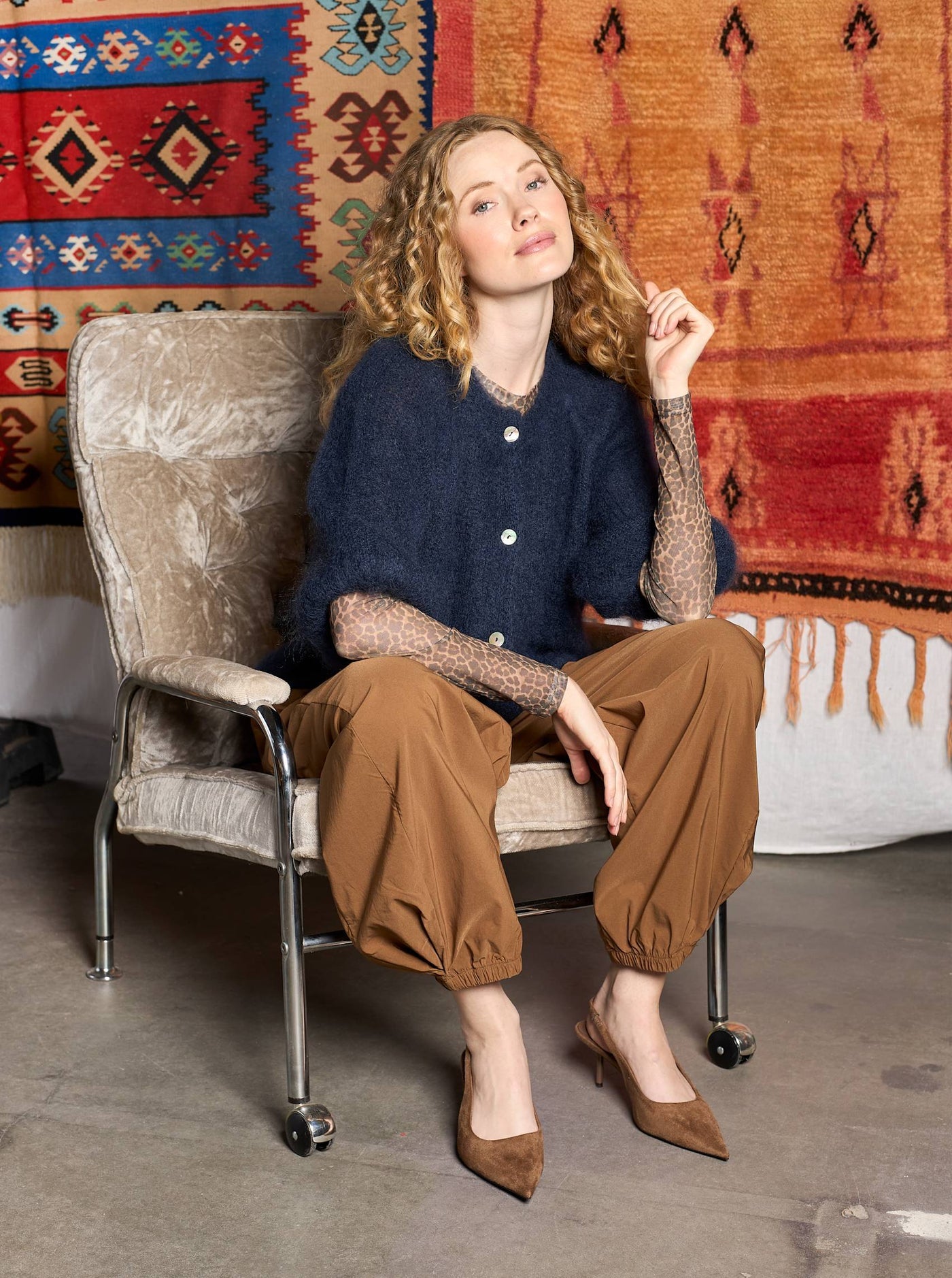 BCBjoerk Patent Knitted Cardigan Navy