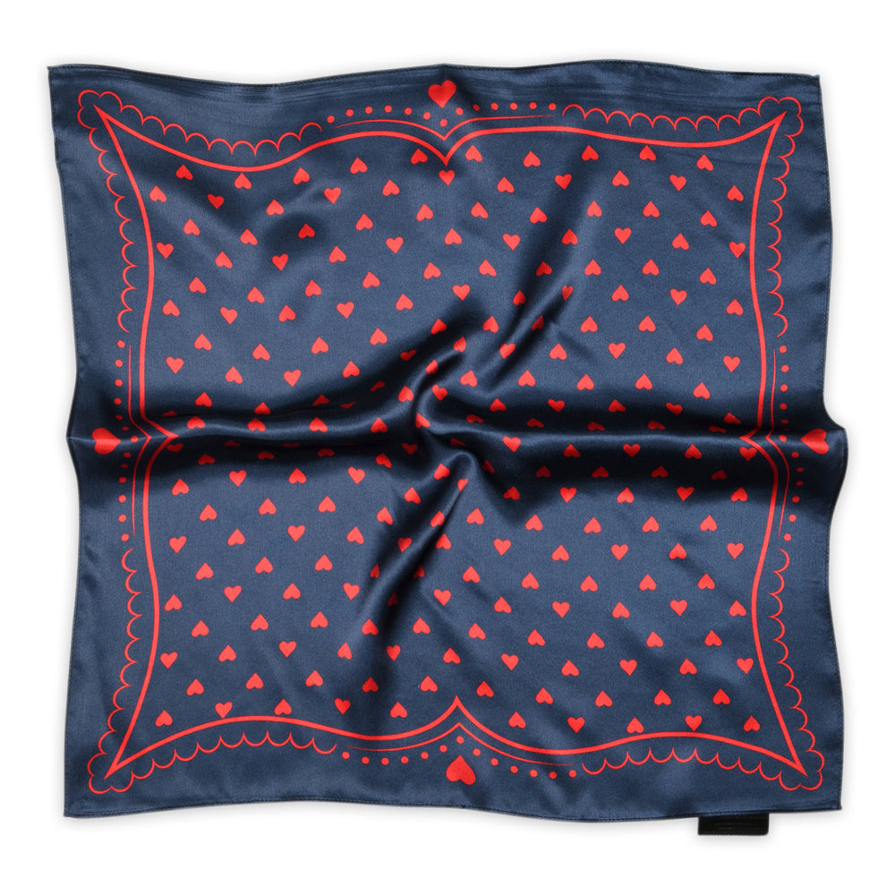 Love Small Silk Scarf - 18631 - Navy