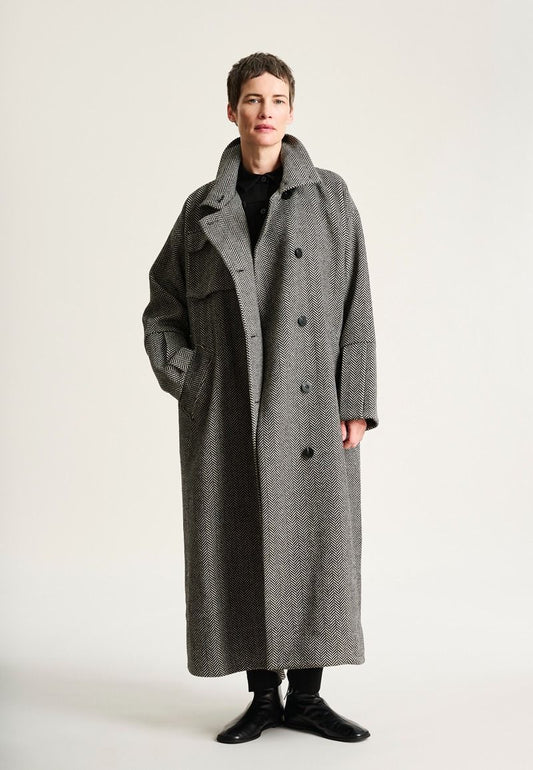 Nishin Long Wool Herringbone Coat