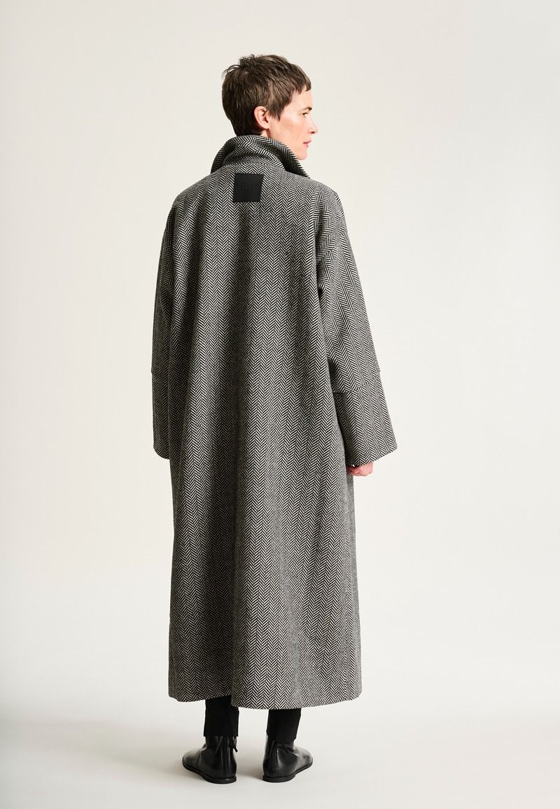 Nishin Long Wool Herringbone Coat