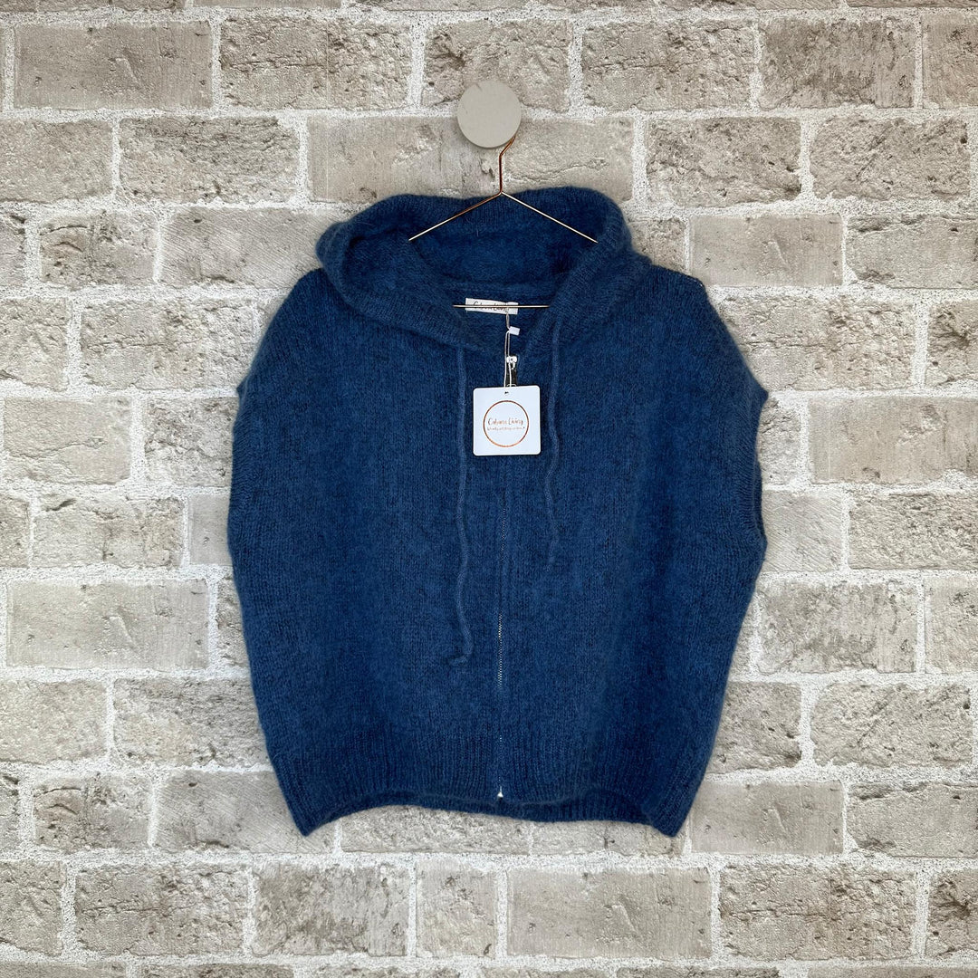 Mosel 8827 - Knitted Hooded Vest Blue Jeans