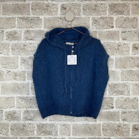 Mosel 8827 - Knitted Hooded Vest Blue Jeans