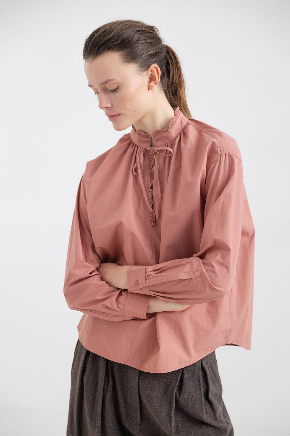 Hrima Cotton Hig Neckline Shirt