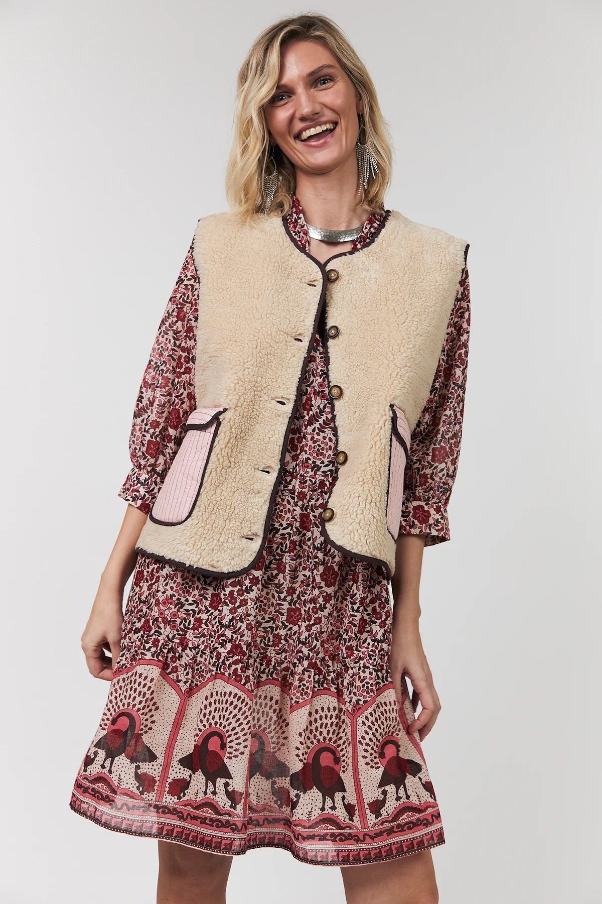 JaceLL LOVE Embroidered Teddy Vest Beige