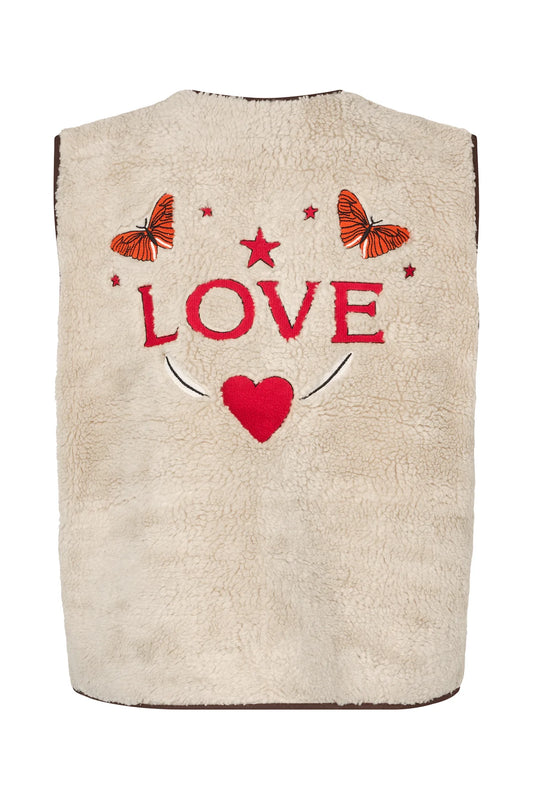 JaceLL LOVE Embroidered Teddy Vest Beige