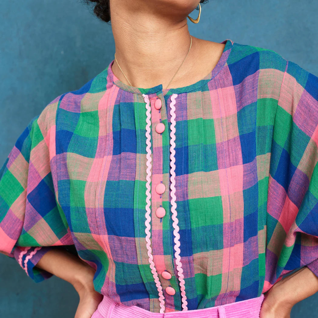 Madras Check Batwing Blouse Multi