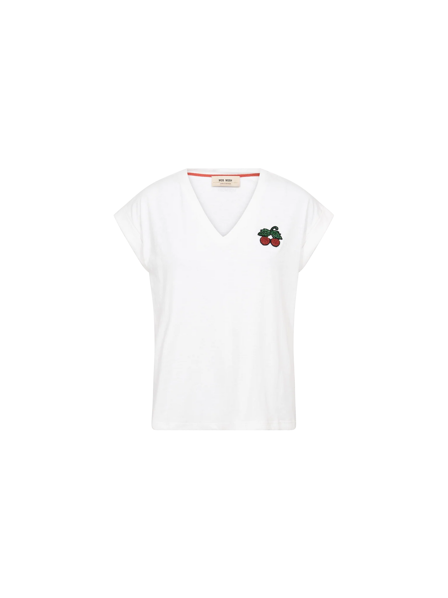 MMSilao V-Neck Short Sleeved T-shirt with Cherry White