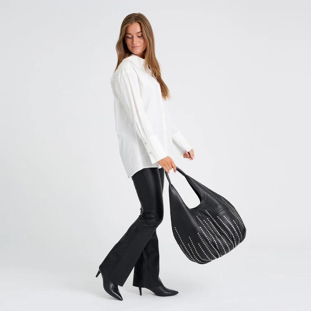 17356 - Santa Clara Studded Shoulder Bag Black