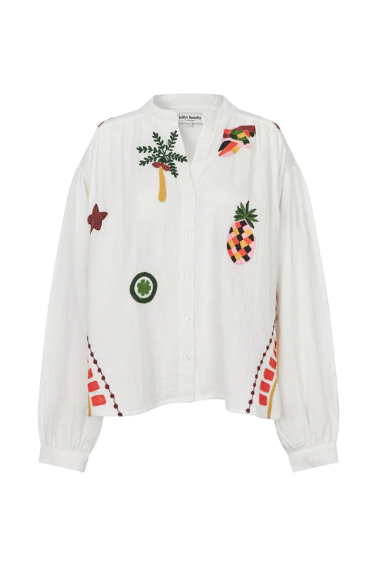 ScottieLL Embroidered Cotton Shirt Creme