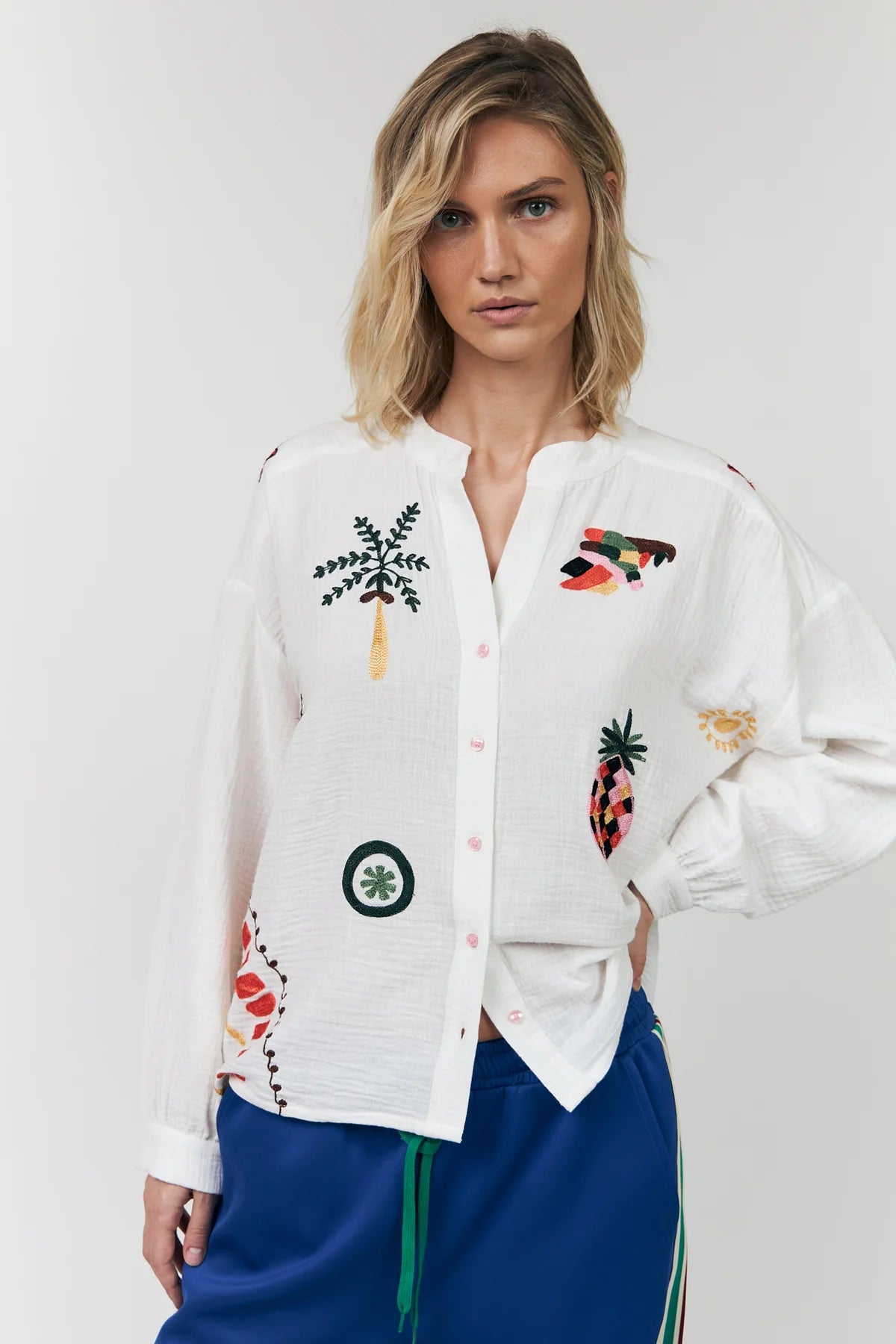 ScottieLL Embroidered Cotton Shirt Creme