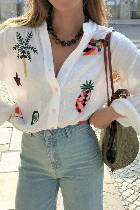 ScottieLL Embroidered Cotton Shirt Creme