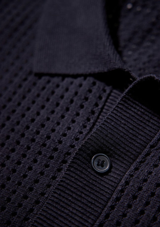Mens Knitted Polo Shirt Navy