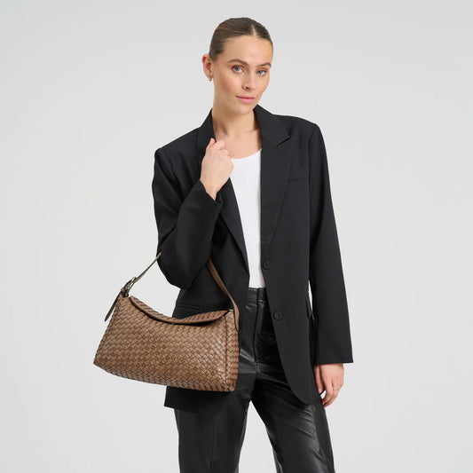 16946 - Sofya Crossover Woven Handbag Taupe