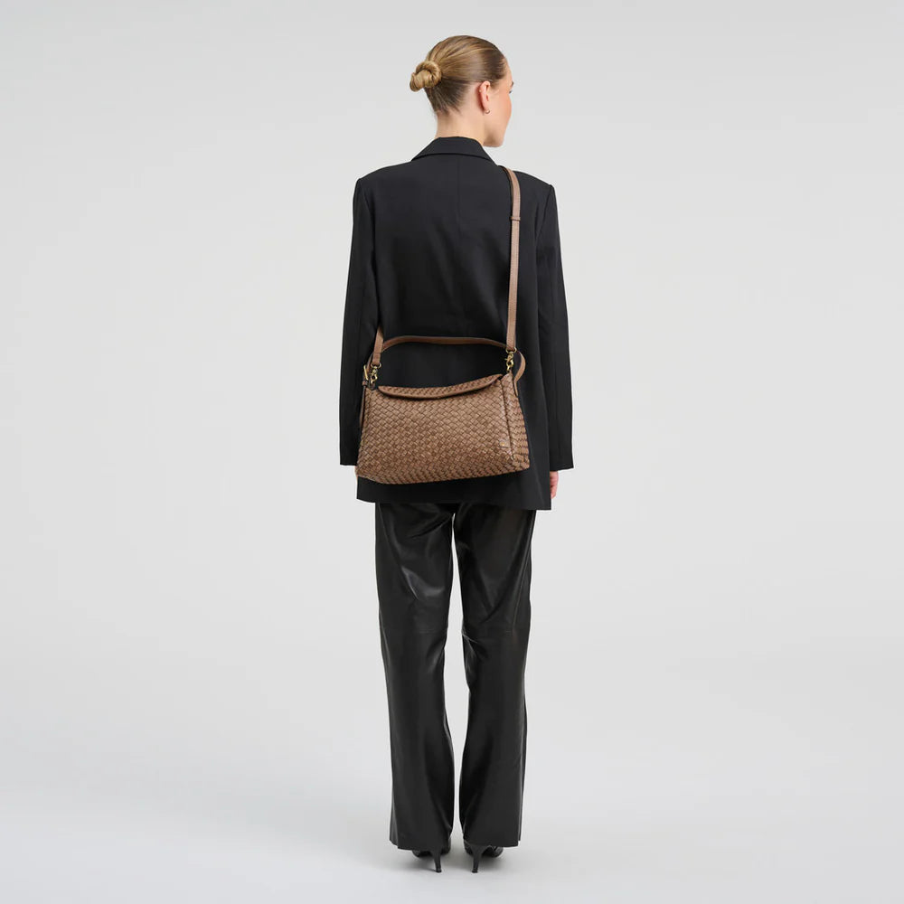 16946 - Sofya Crossover Woven Handbag Taupe