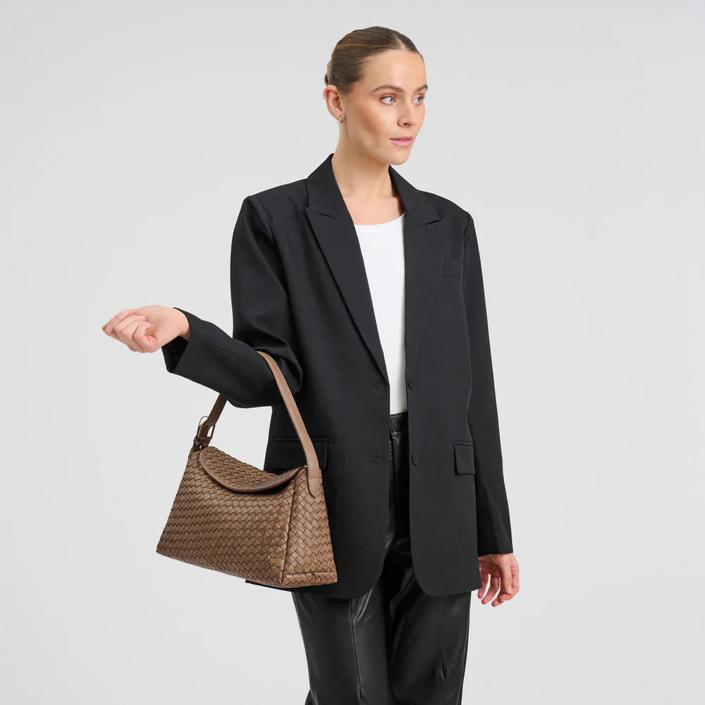16946 - Sofya Crossover Woven Handbag Taupe