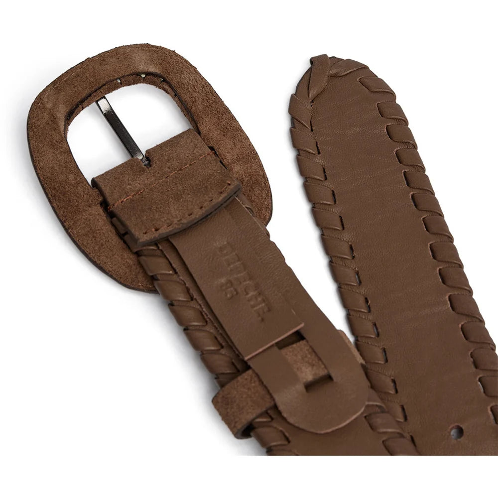 17178 - Suede belt with oval buckle   Dark Camel