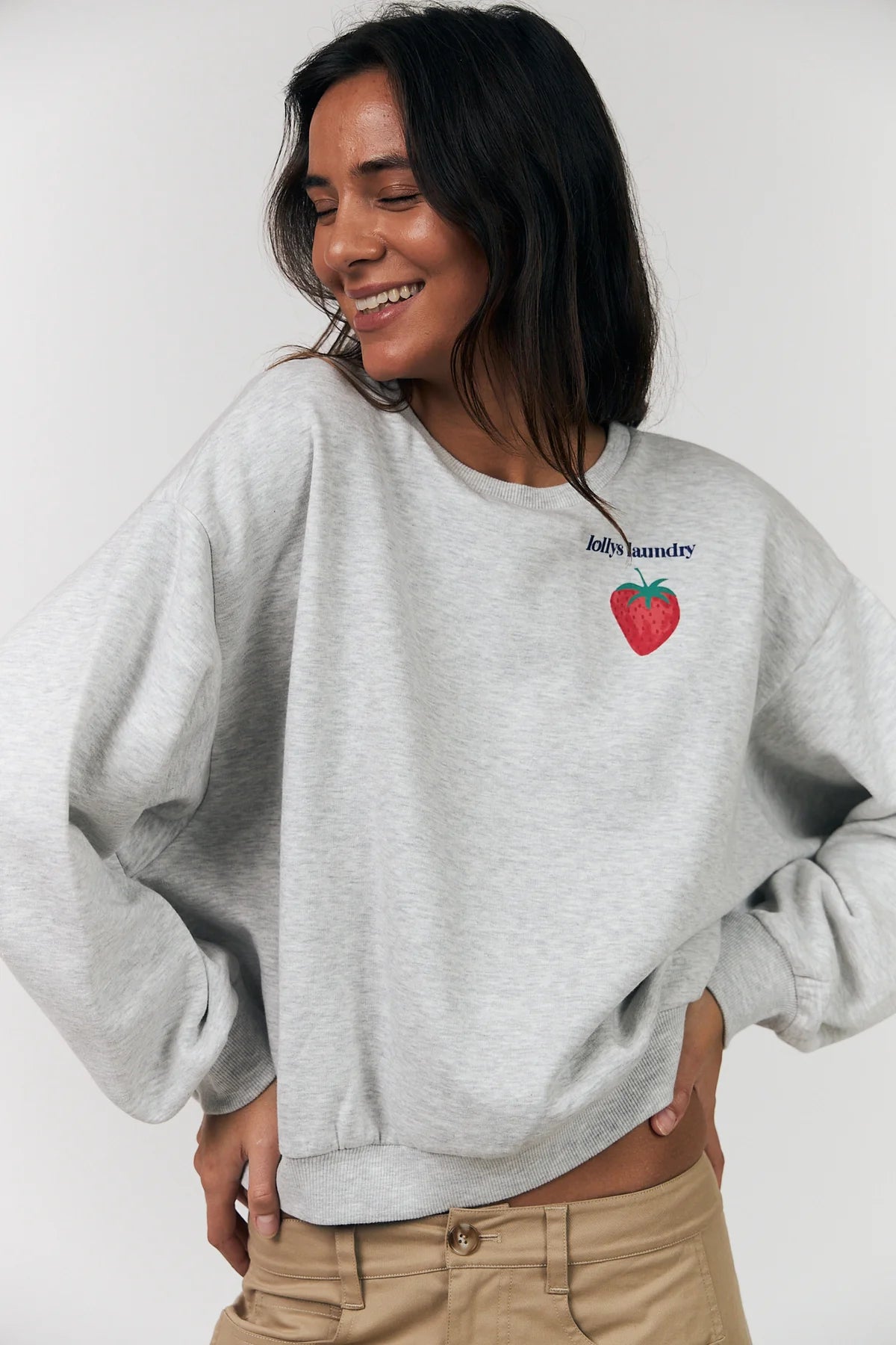 SydneyLL Strawberry Sweatshirt Light Grey