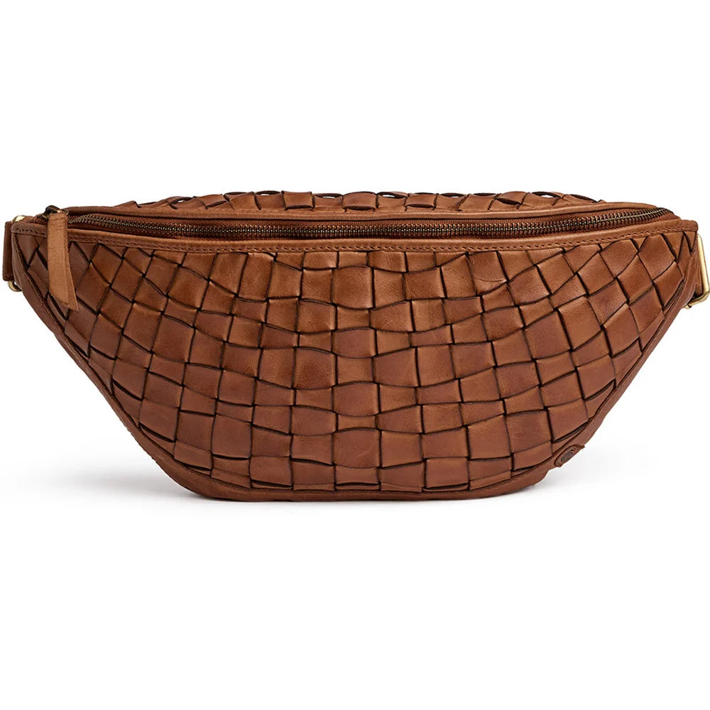 16940 Warsaw Handwoven Leather Bumbag  Vintage cognac