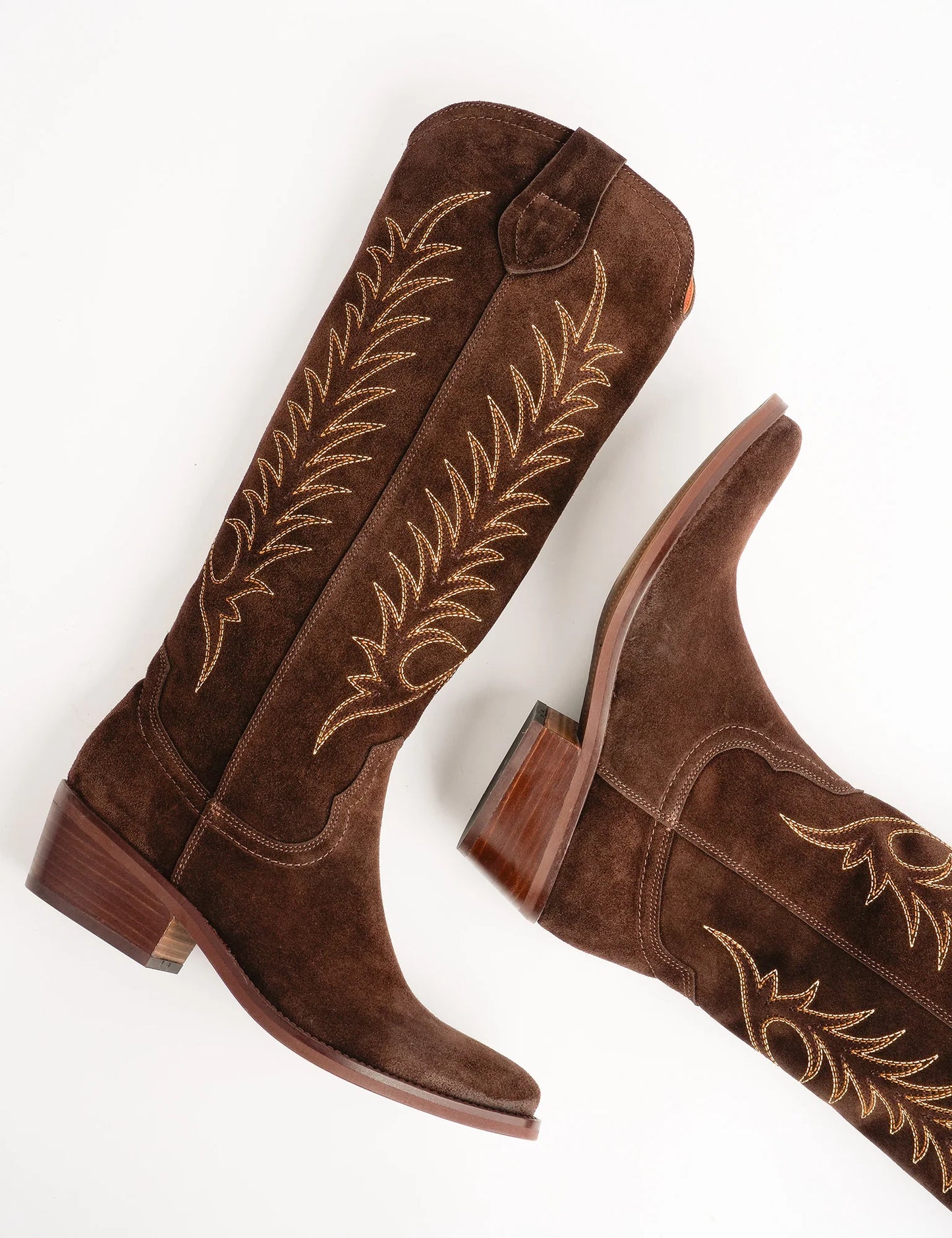 Goldie Suede Embroidered Boots Bitter Chocolate