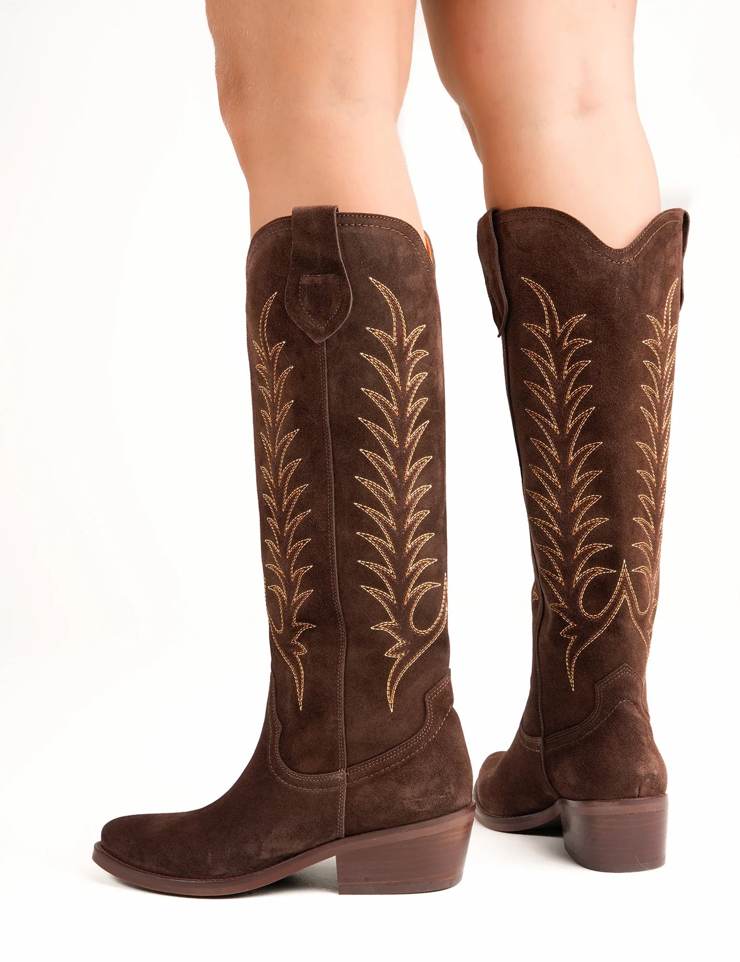 Goldie Suede Embroidered Boots Bitter Chocolate