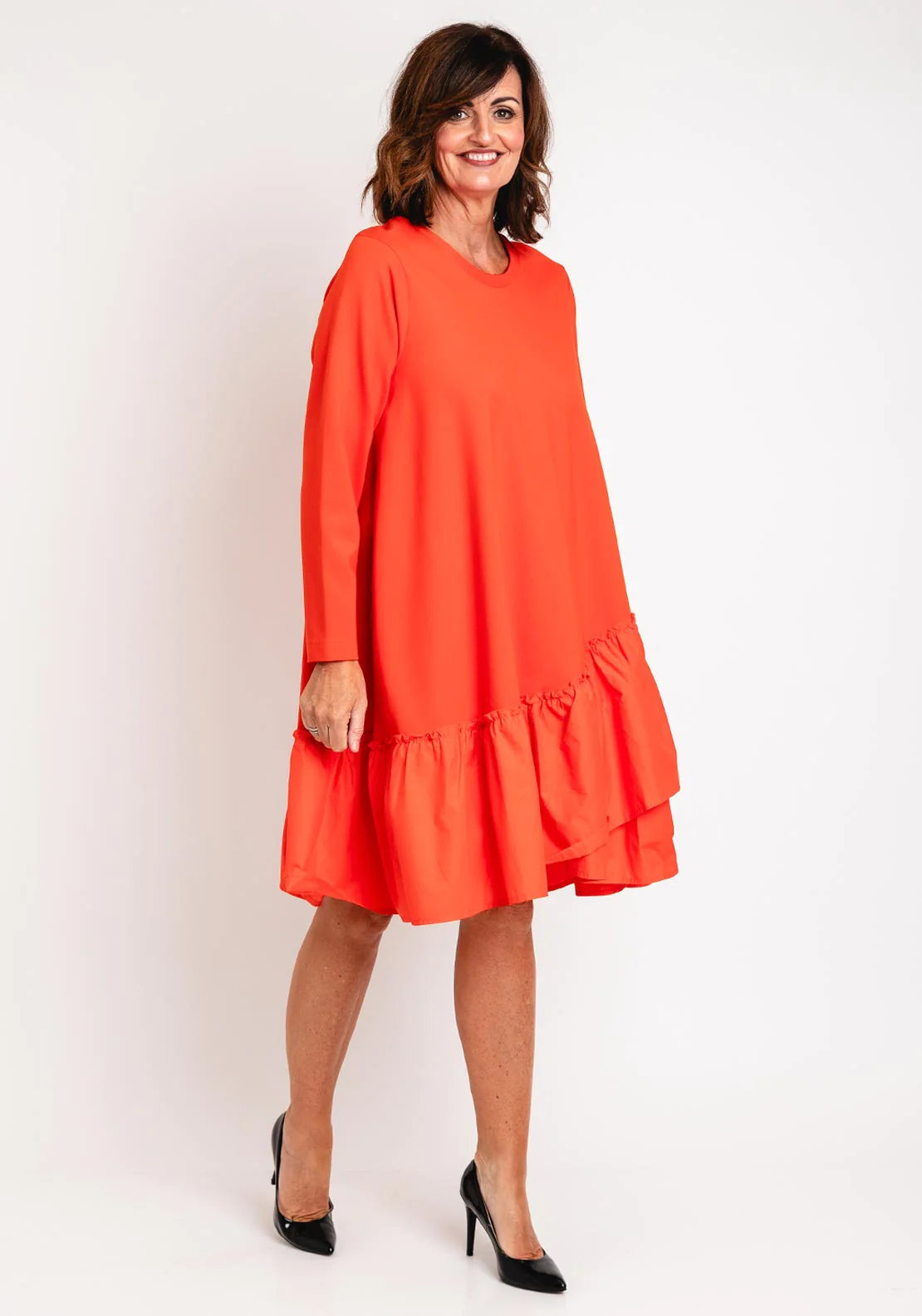 Nell Jersey Crinkle Cut Knee Length Dress Spicy Orange
