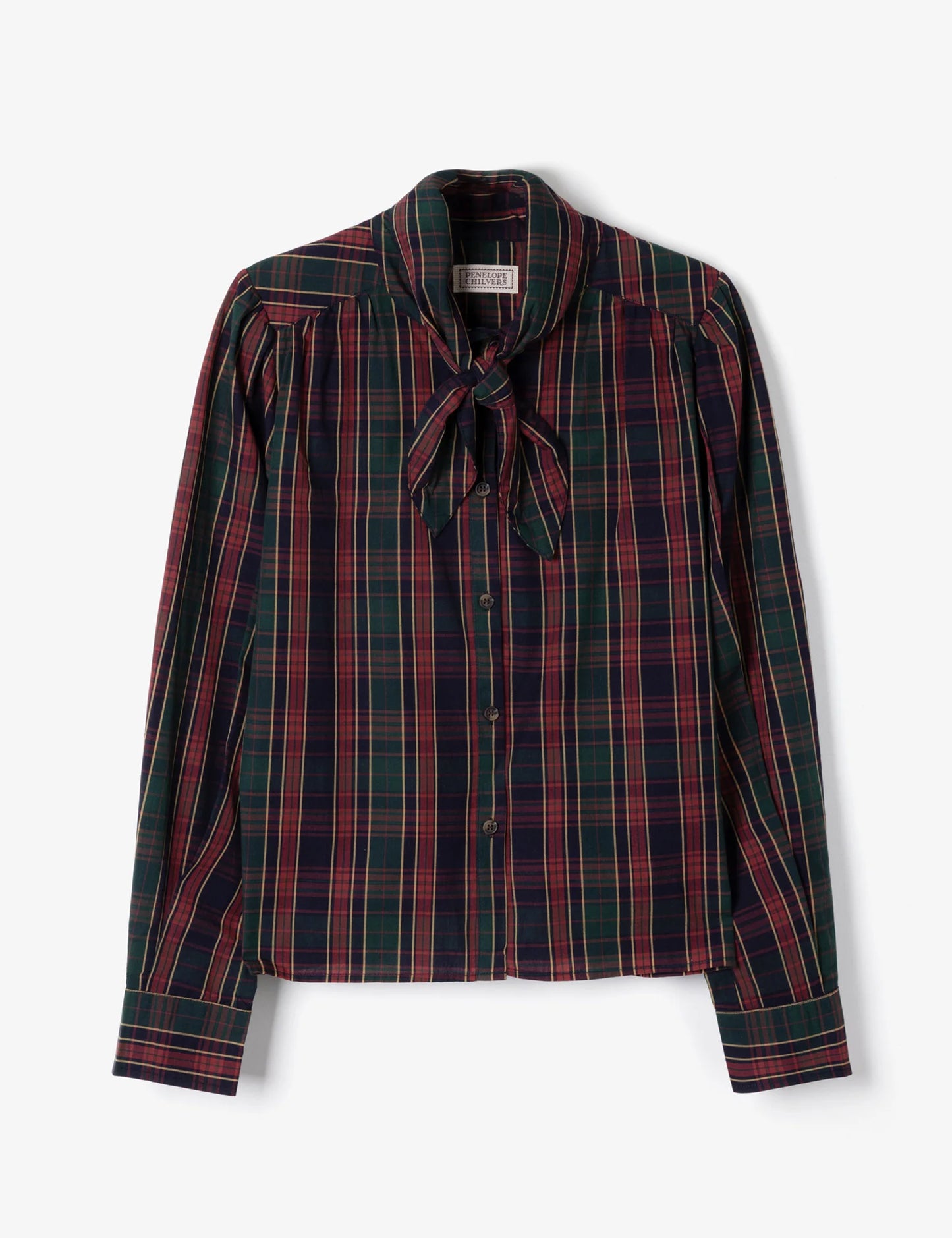 Blythe Checked Cotton Blouse Navy
