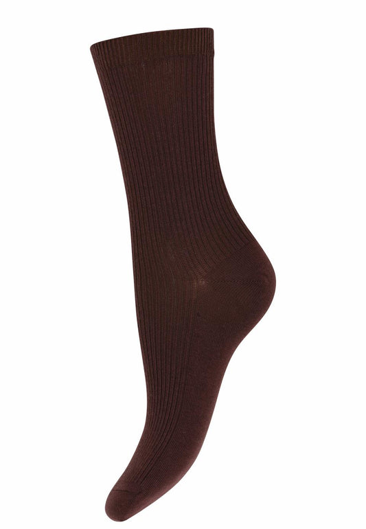 Fine Cotton Rib Sock Puce Brown