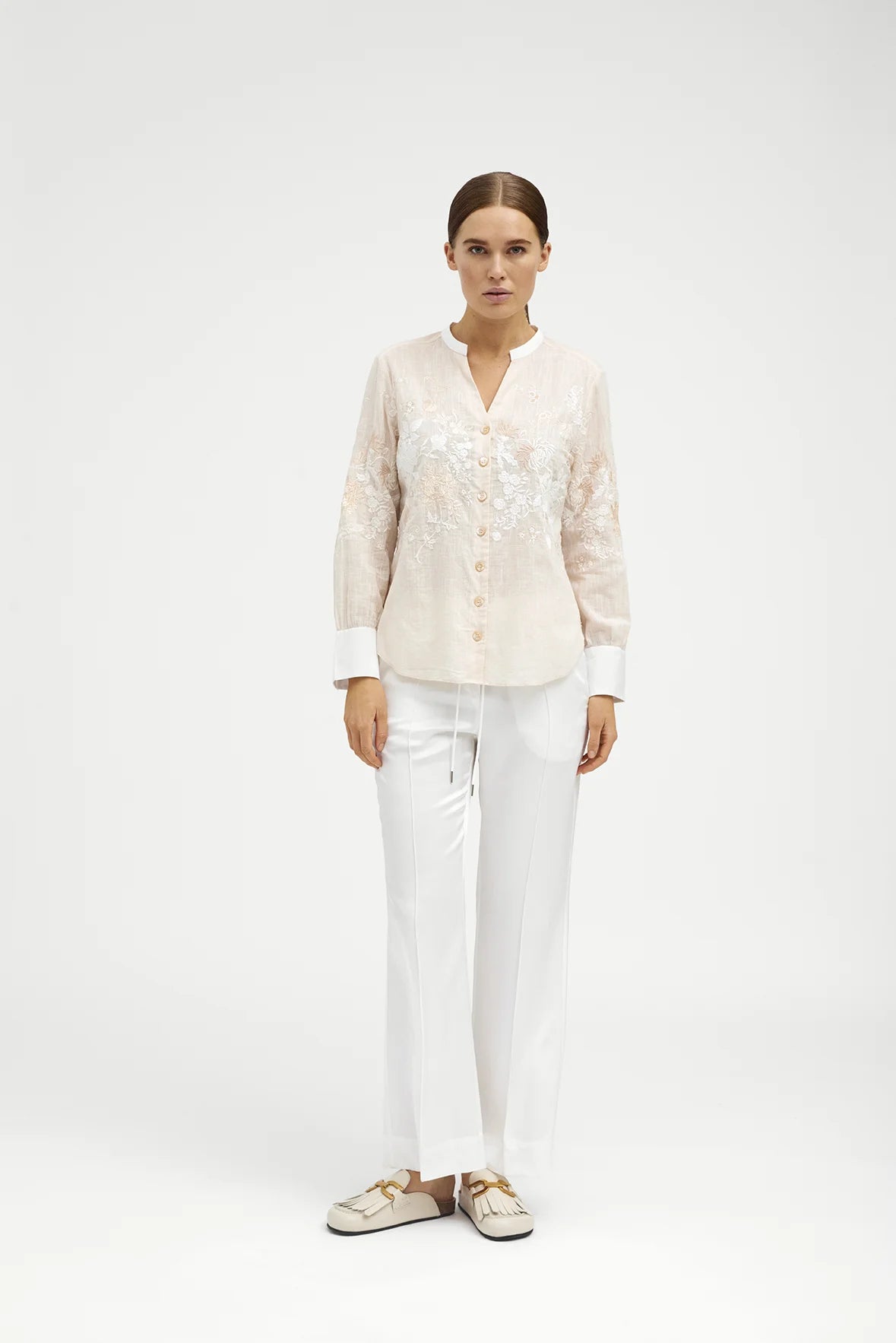 Carmen Embroidery Shirt Creme/White