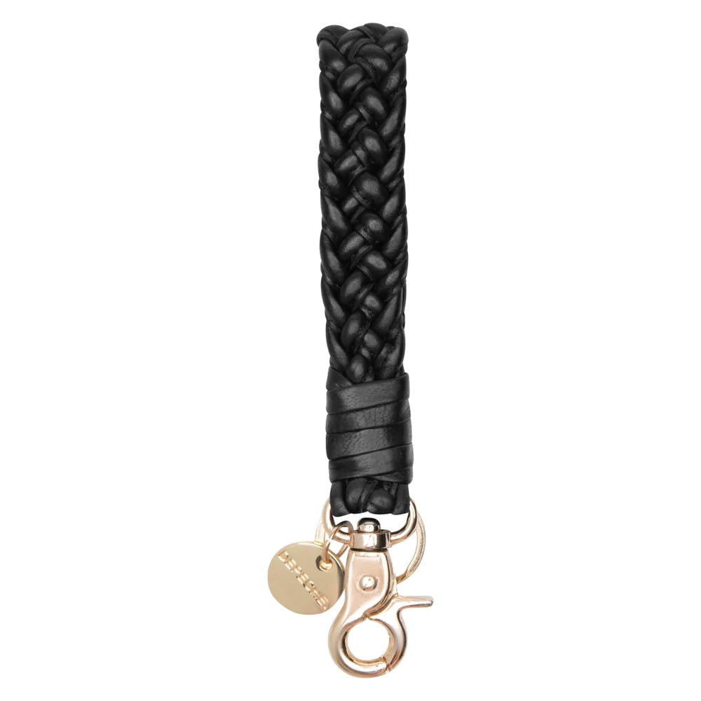 Leather Keyhanger with braiding Black