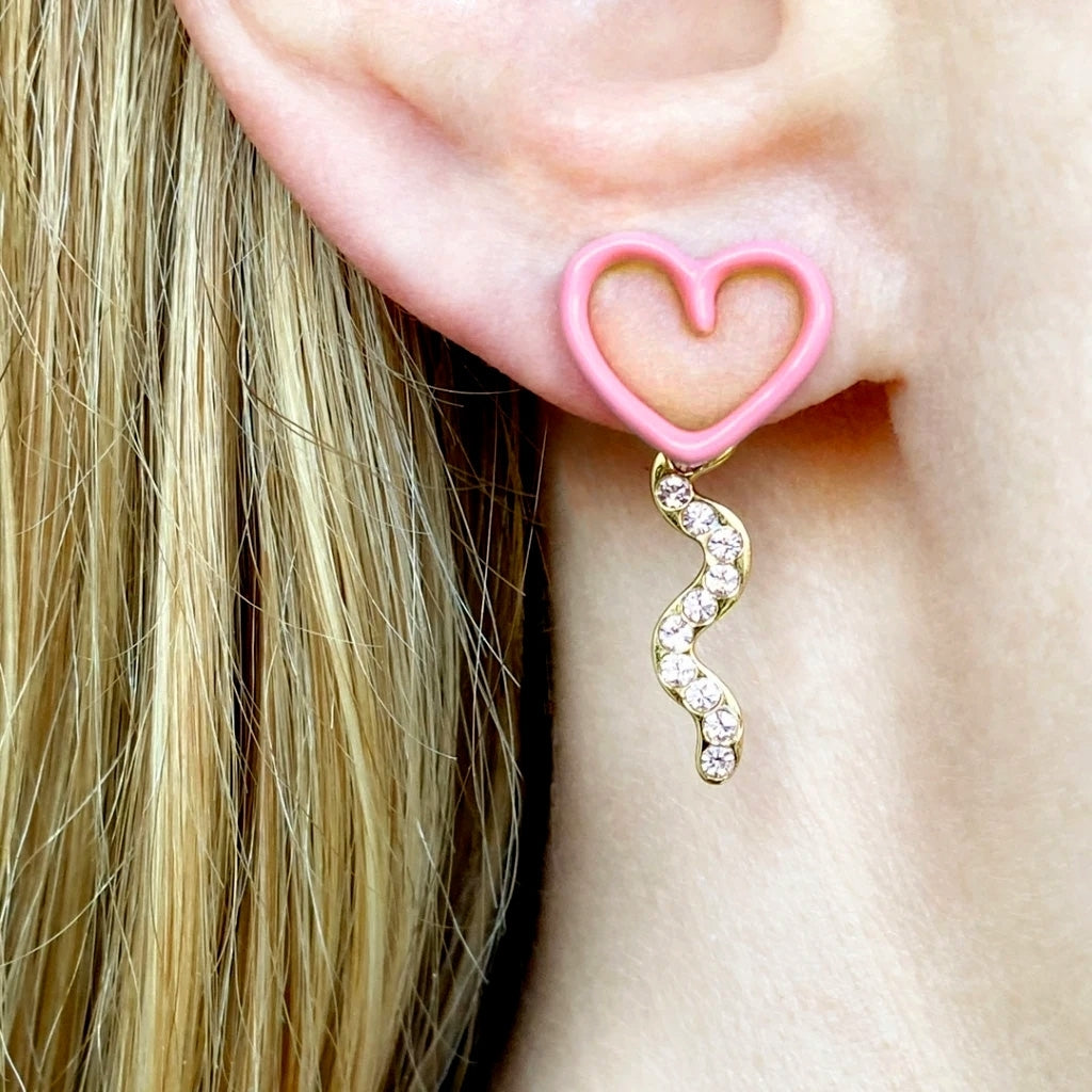 Happy Heart Single Stud Earring Pink