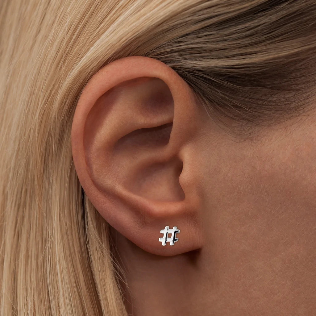 Hashtag Single Stud Earring Silver