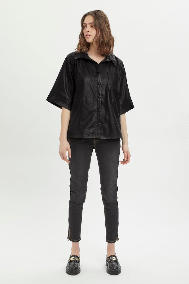 Bally Leather Oversize Shirt Black