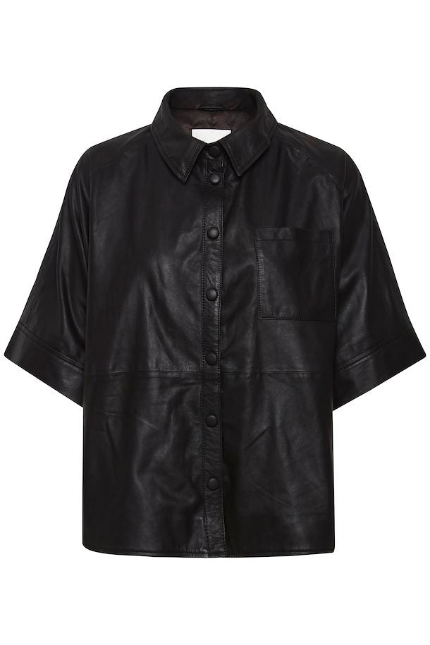 Bally Leather Oversize Shirt Black