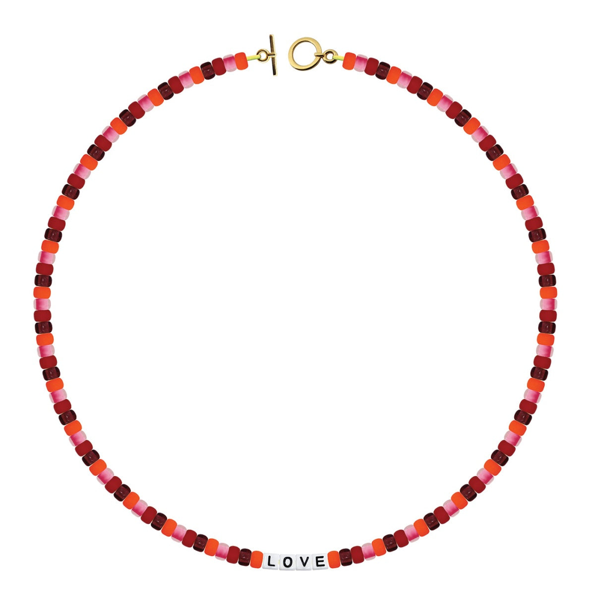 Pony Bead Necklace Orange Red - LOVE Square letters